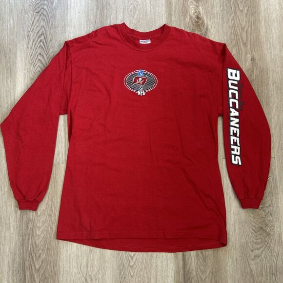NFL Tampa Bay Buccaneers Mens XL Red Long Sleeve T Shirt Jerzees Heavyweight - Picture 1 of 8